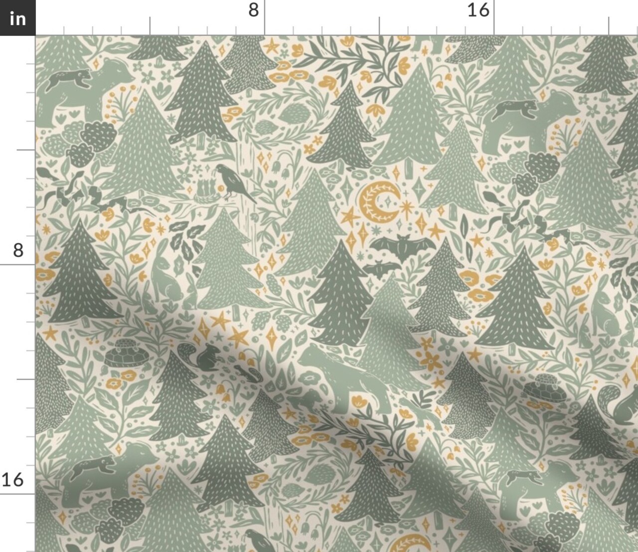 Woodland Babies Forest Animals Tan Green Gold Medium Sage Beige Custom Printed Fabric by Spoonflower Various Fabrics by the Yard or Fat Quarter 18032135